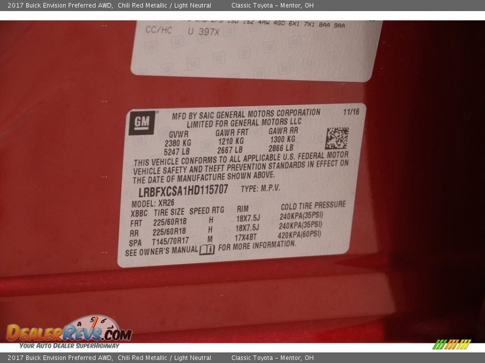 2017 Buick Envision Preferred AWD Chili Red Metallic / Light Neutral Photo #19