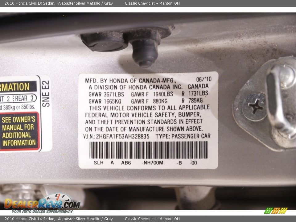 2010 Honda Civic LX Sedan Alabaster Silver Metallic / Gray Photo #17