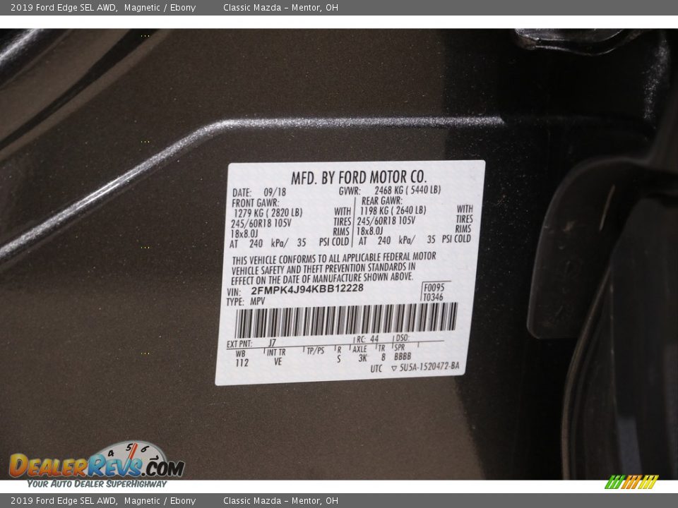 2019 Ford Edge SEL AWD Magnetic / Ebony Photo #20