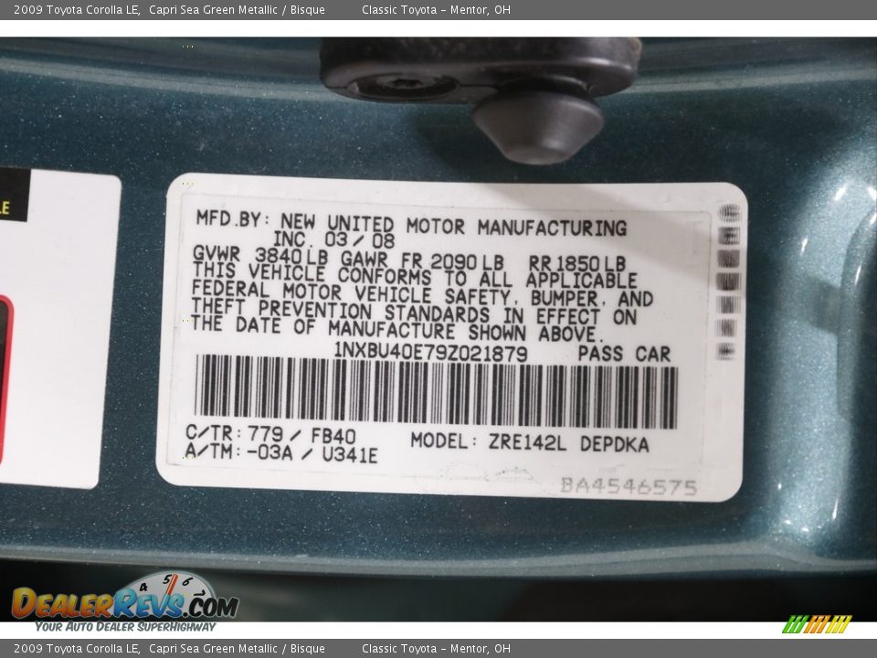 2009 Toyota Corolla LE Capri Sea Green Metallic / Bisque Photo #17