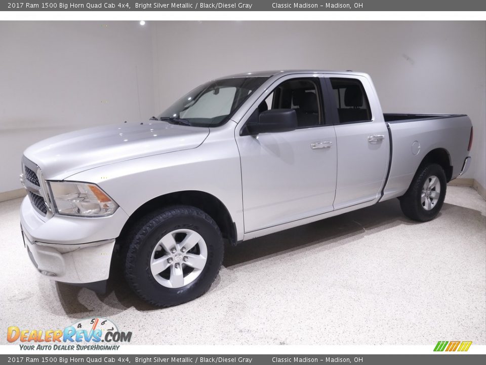 2017 Ram 1500 Big Horn Quad Cab 4x4 Bright Silver Metallic / Black/Diesel Gray Photo #3