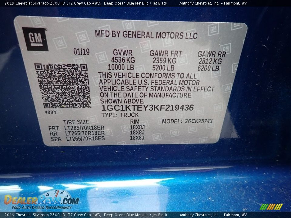 2019 Chevrolet Silverado 2500HD LTZ Crew Cab 4WD Deep Ocean Blue Metallic / Jet Black Photo #15