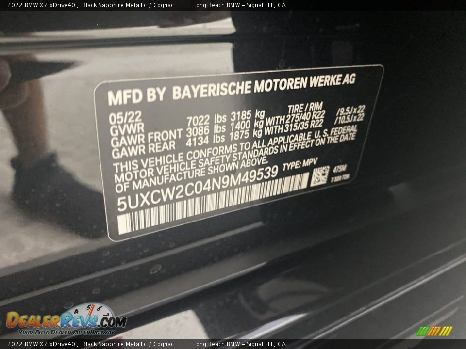 2022 BMW X7 xDrive40i Black Sapphire Metallic / Cognac Photo #26