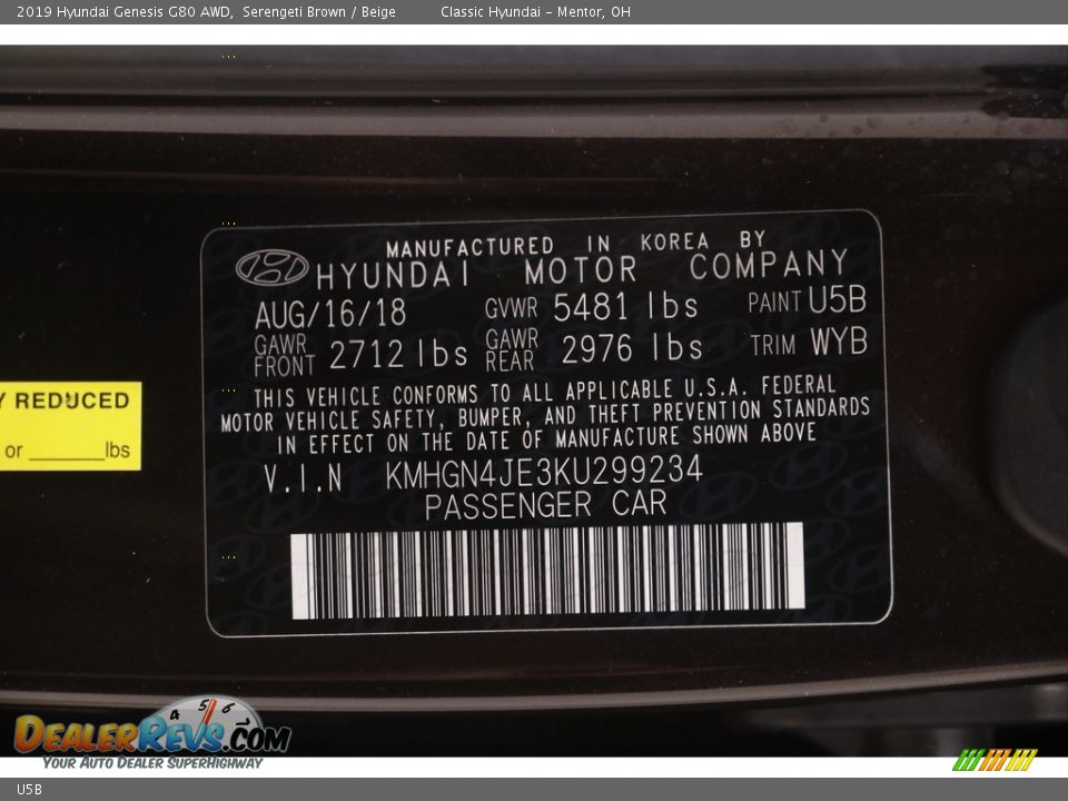 Hyundai Color Code U5B Serengeti Brown