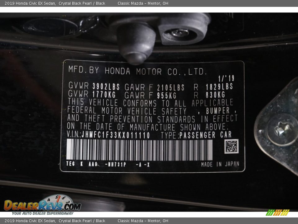 2019 Honda Civic EX Sedan Crystal Black Pearl / Black Photo #20