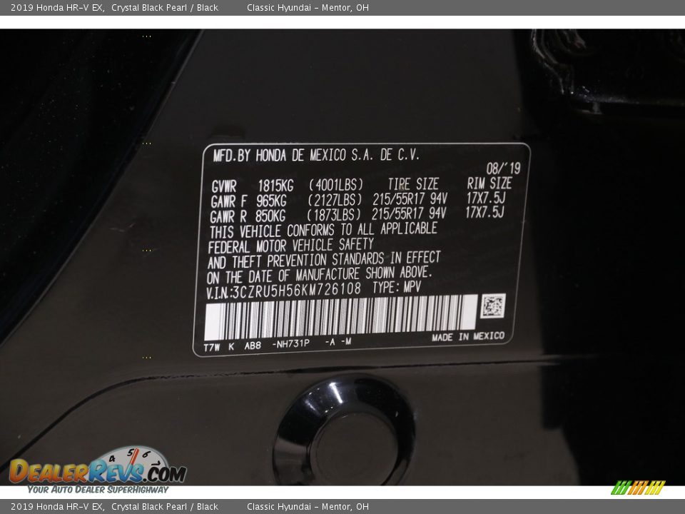 2019 Honda HR-V EX Crystal Black Pearl / Black Photo #20