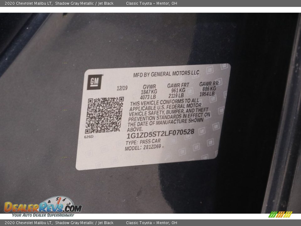 2020 Chevrolet Malibu LT Shadow Gray Metallic / Jet Black Photo #19
