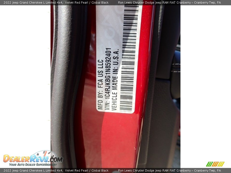 2022 Jeep Grand Cherokee L Limited 4x4 Velvet Red Pearl / Global Black Photo #20