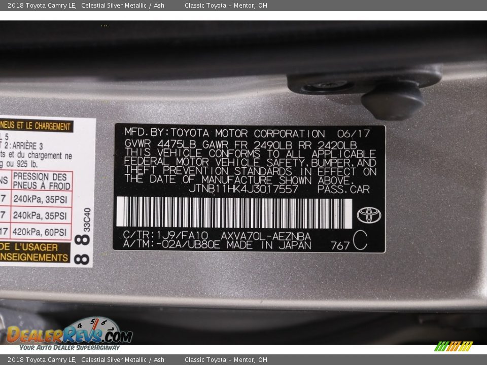 2018 Toyota Camry LE Celestial Silver Metallic / Ash Photo #18