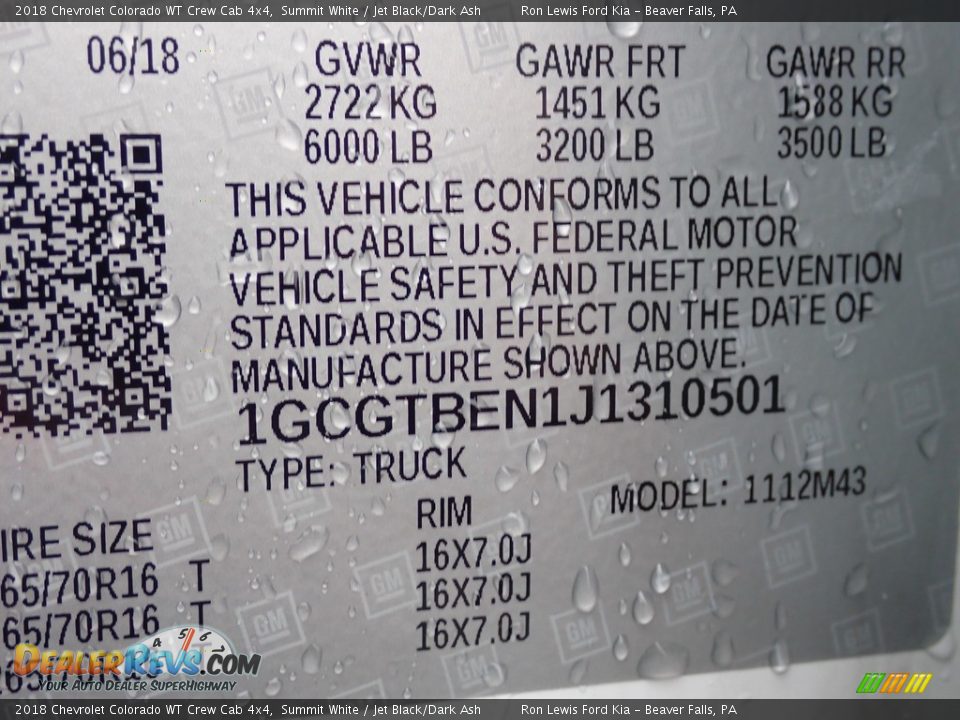 2018 Chevrolet Colorado WT Crew Cab 4x4 Summit White / Jet Black/Dark Ash Photo #20