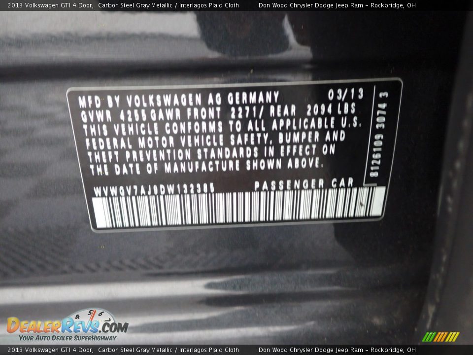 2013 Volkswagen GTI 4 Door Carbon Steel Gray Metallic / Interlagos Plaid Cloth Photo #31