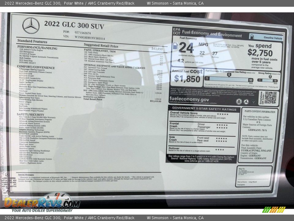 2022 Mercedes-Benz GLC 300 Window Sticker Photo #13