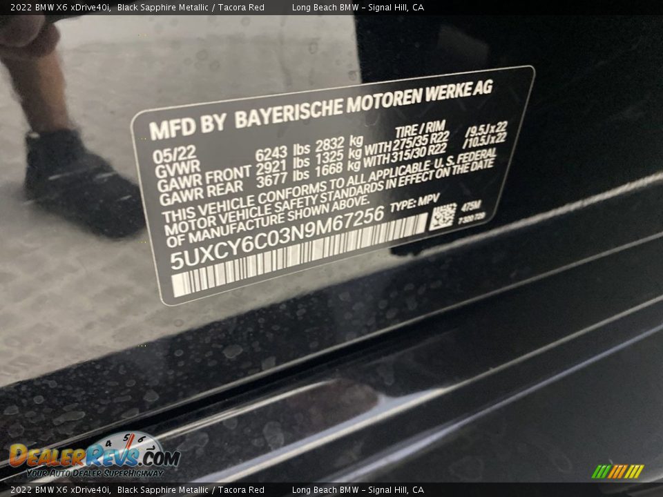 2022 BMW X6 xDrive40i Black Sapphire Metallic / Tacora Red Photo #26