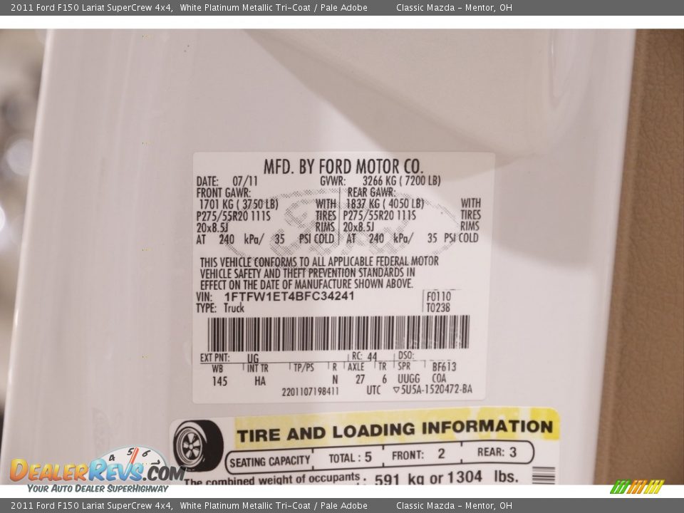 2011 Ford F150 Lariat SuperCrew 4x4 White Platinum Metallic Tri-Coat / Pale Adobe Photo #23