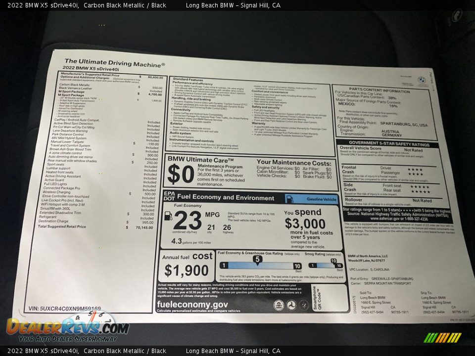 2022 BMW X5 sDrive40i Window Sticker Photo #21