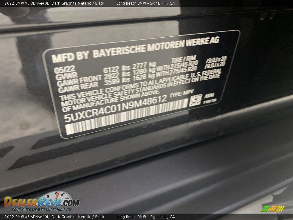 2022 BMW X5 sDrive40i Dark Graphite Metallic / Black Photo #26