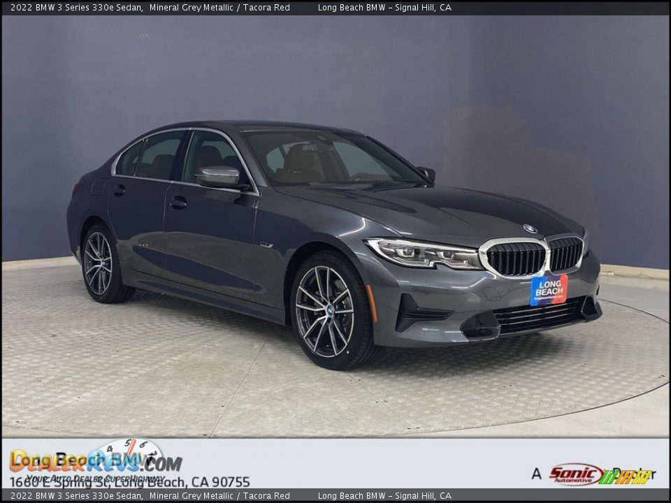 2022 BMW 3 Series 330e Sedan Mineral Grey Metallic / Tacora Red Photo #1