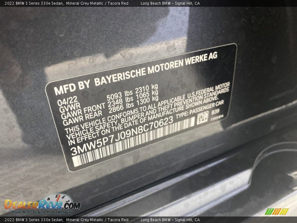 2022 BMW 3 Series 330e Sedan Mineral Grey Metallic / Tacora Red Photo #26