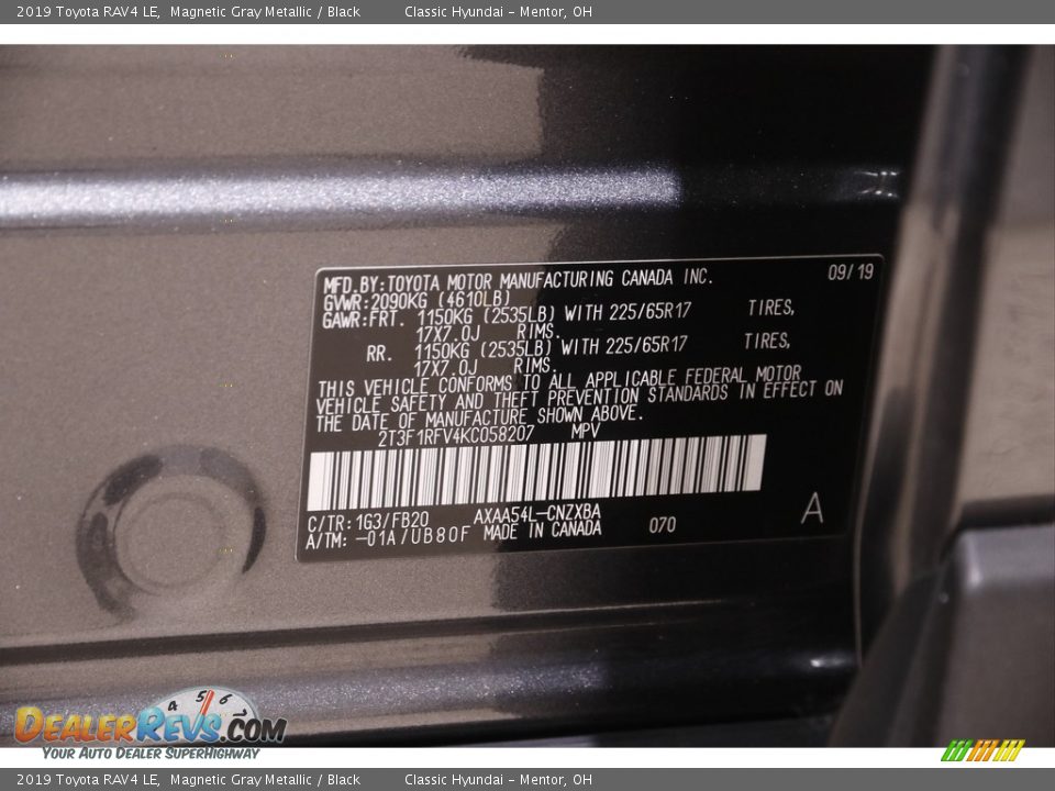 2019 Toyota RAV4 LE Magnetic Gray Metallic / Black Photo #19