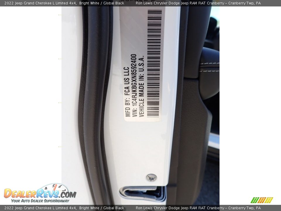 2022 Jeep Grand Cherokee L Limited 4x4 Bright White / Global Black Photo #20