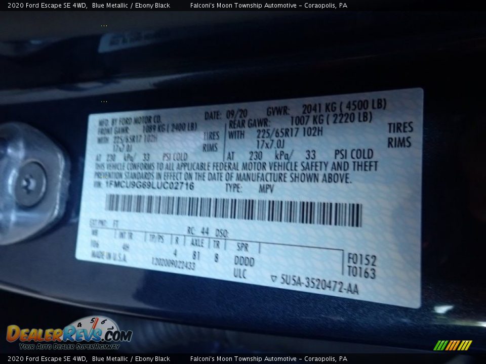 2020 Ford Escape SE 4WD Blue Metallic / Ebony Black Photo #27