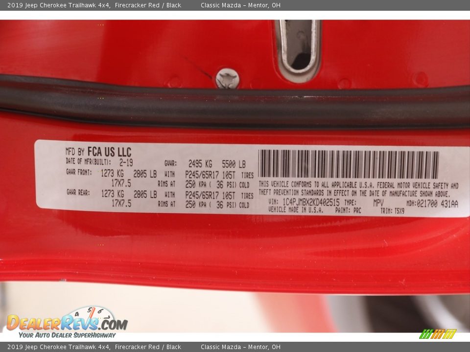 2019 Jeep Cherokee Trailhawk 4x4 Firecracker Red / Black Photo #22