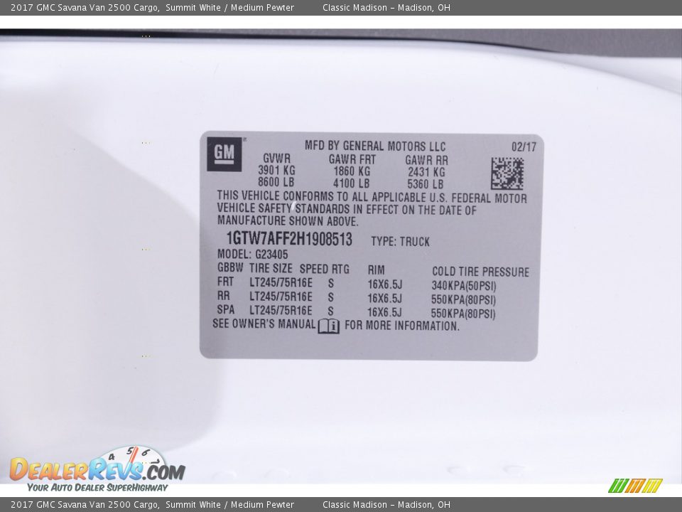 2017 GMC Savana Van 2500 Cargo Summit White / Medium Pewter Photo #19