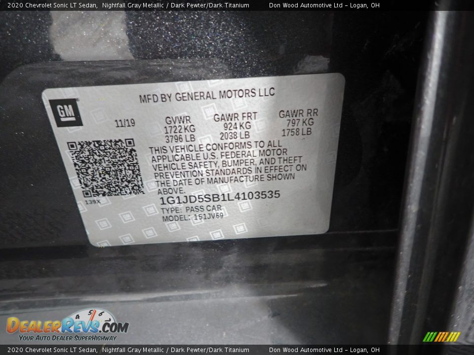 2020 Chevrolet Sonic LT Sedan Nightfall Gray Metallic / Dark Pewter/Dark Titanium Photo #33