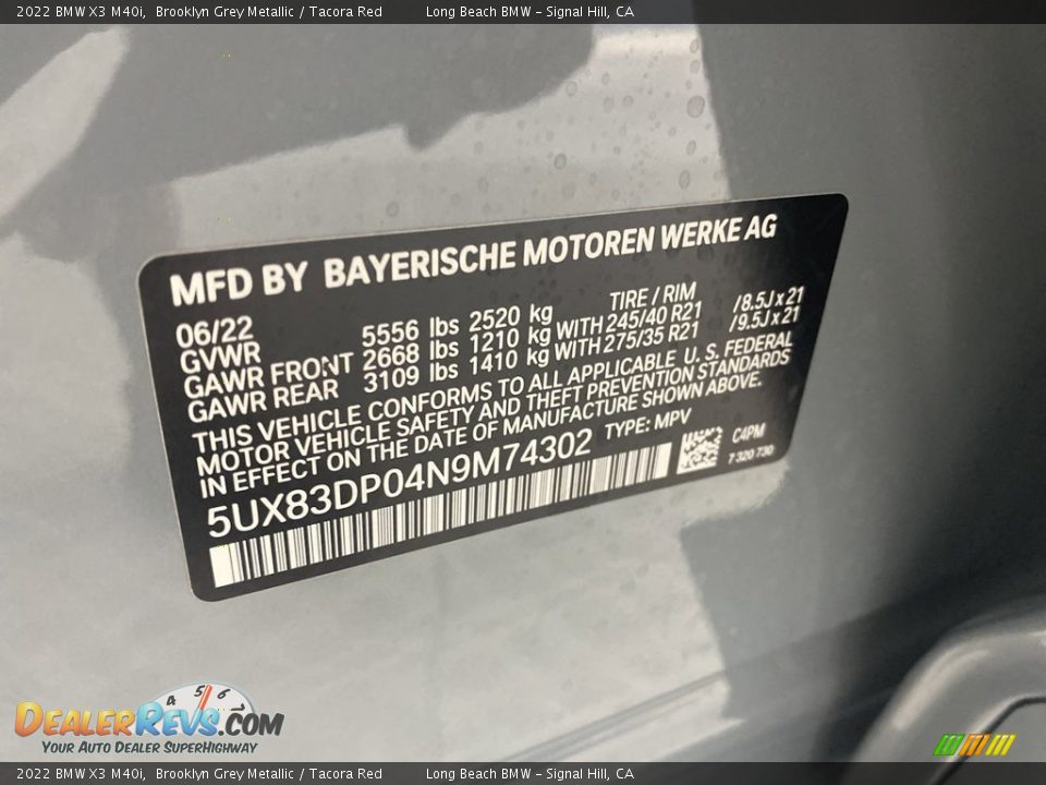 2022 BMW X3 M40i Brooklyn Grey Metallic / Tacora Red Photo #27