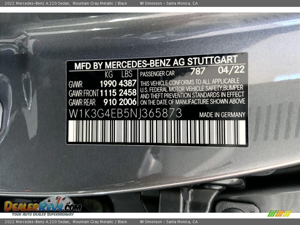 2022 Mercedes-Benz A 220 Sedan Mountain Gray Metallic / Black Photo #11