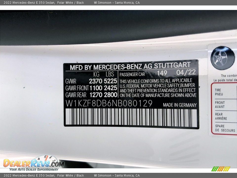 2022 Mercedes-Benz E 350 Sedan Polar White / Black Photo #11