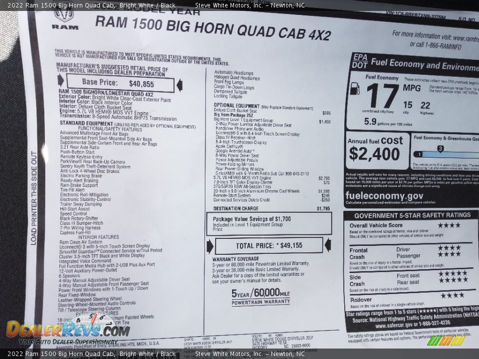 2022 Ram 1500 Big Horn Quad Cab Bright White / Black Photo #27
