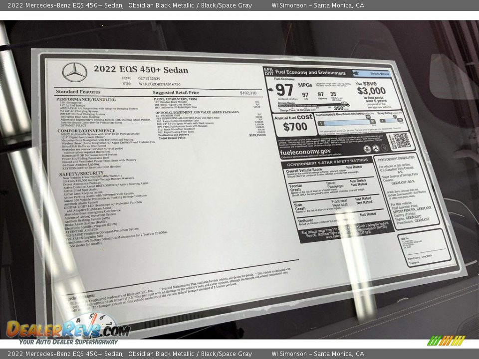 2022 Mercedes-Benz EQS 450+ Sedan Obsidian Black Metallic / Black/Space Gray Photo #13