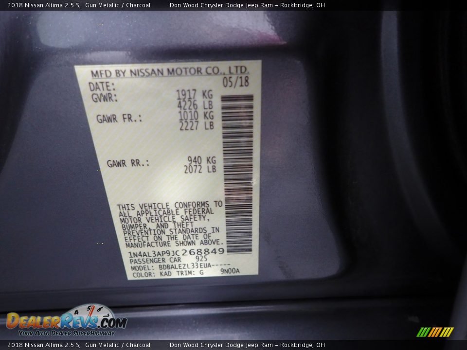 2018 Nissan Altima 2.5 S Gun Metallic / Charcoal Photo #32