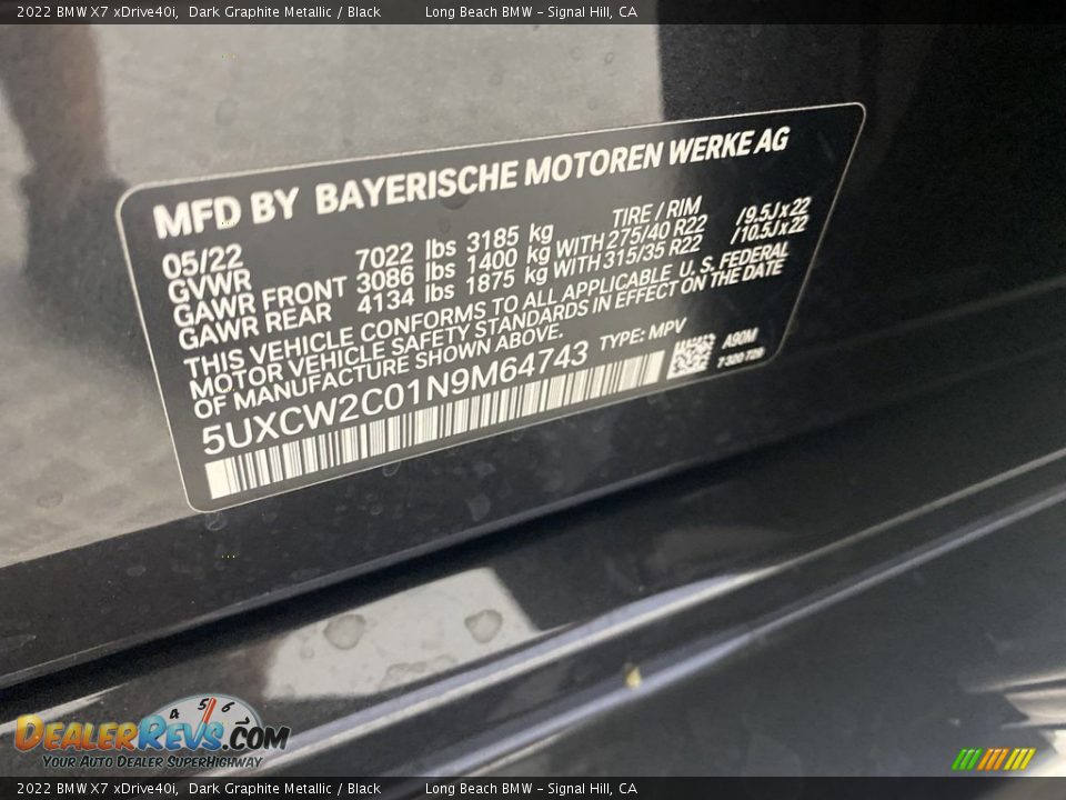 2022 BMW X7 xDrive40i Dark Graphite Metallic / Black Photo #26