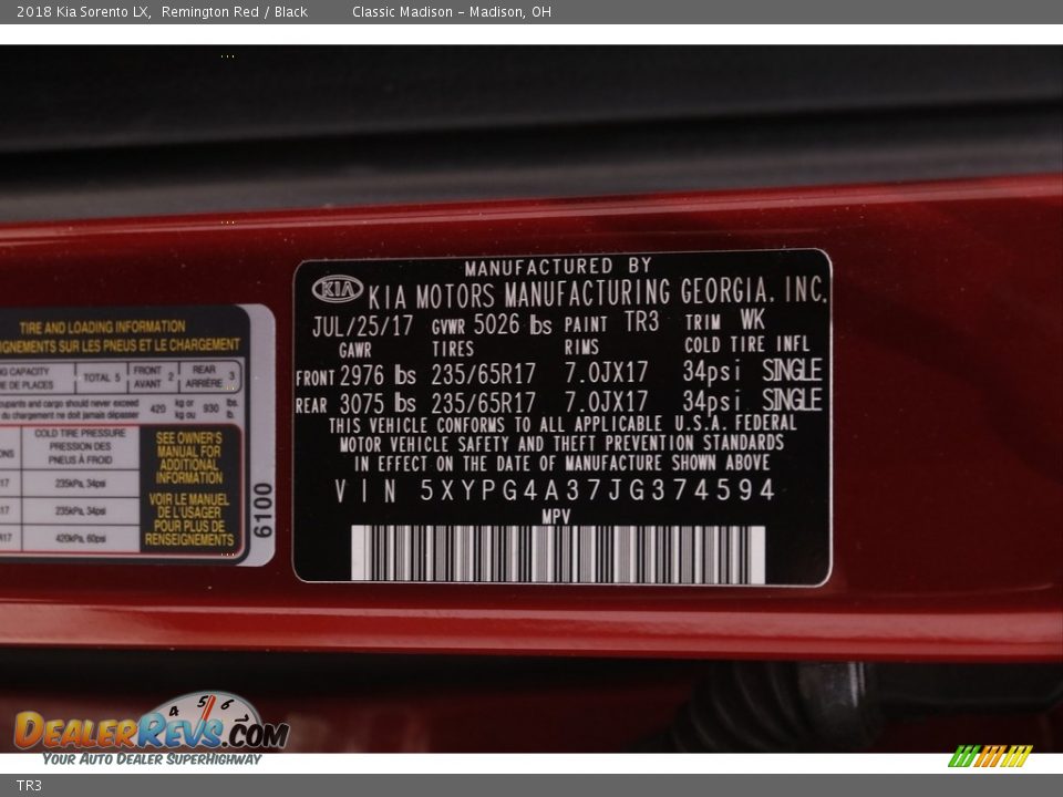 Kia Color Code TR3 Remington Red
