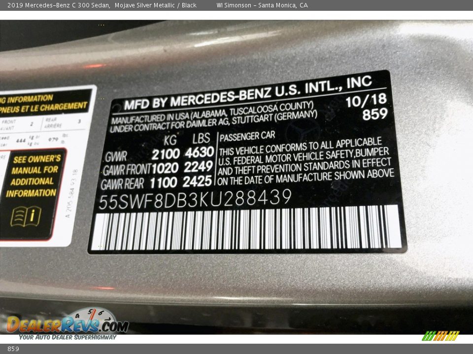 Mercedes-Benz Color Code 859 Mojave Silver Metallic