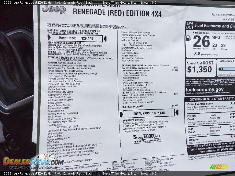 2022 Jeep Renegade (RED) Edition 4x4 Window Sticker Photo #27