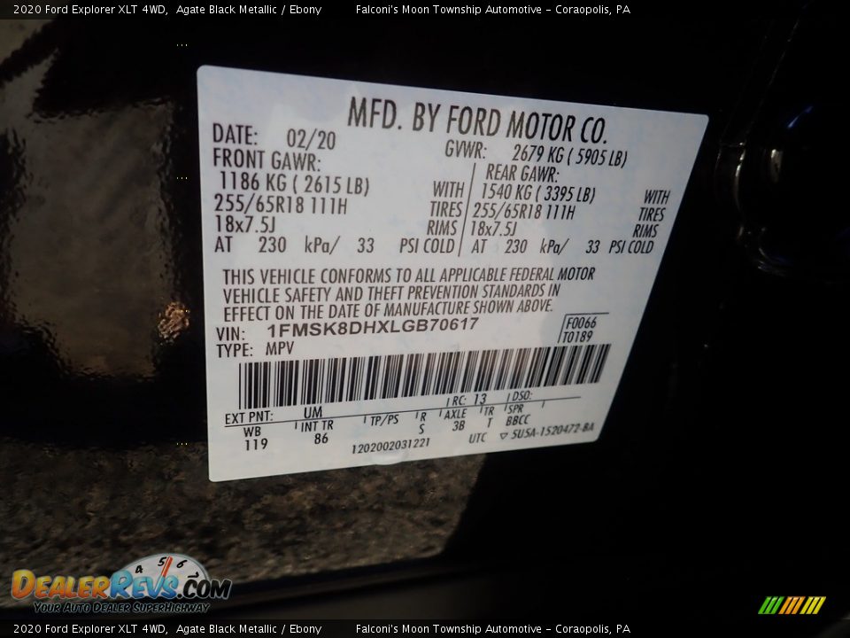 2020 Ford Explorer XLT 4WD Agate Black Metallic / Ebony Photo #27