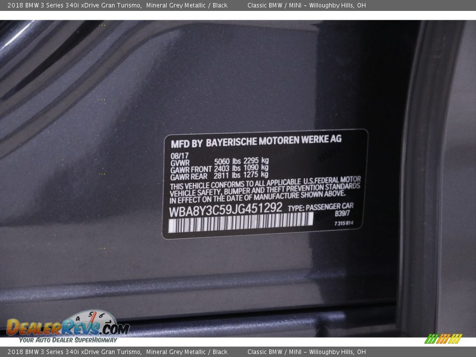 2018 BMW 3 Series 340i xDrive Gran Turismo Mineral Grey Metallic / Black Photo #24