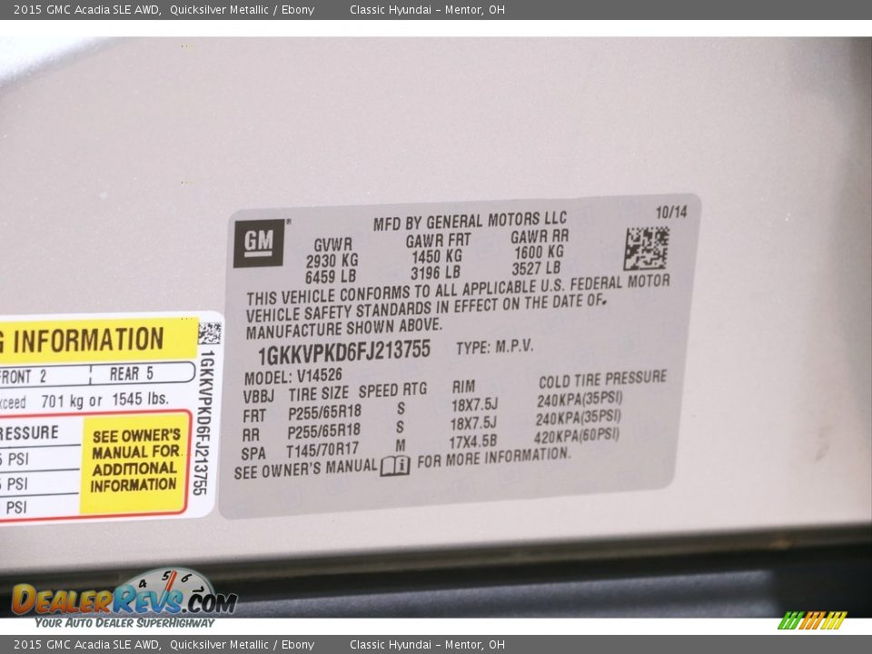 2015 GMC Acadia SLE AWD Quicksilver Metallic / Ebony Photo #20