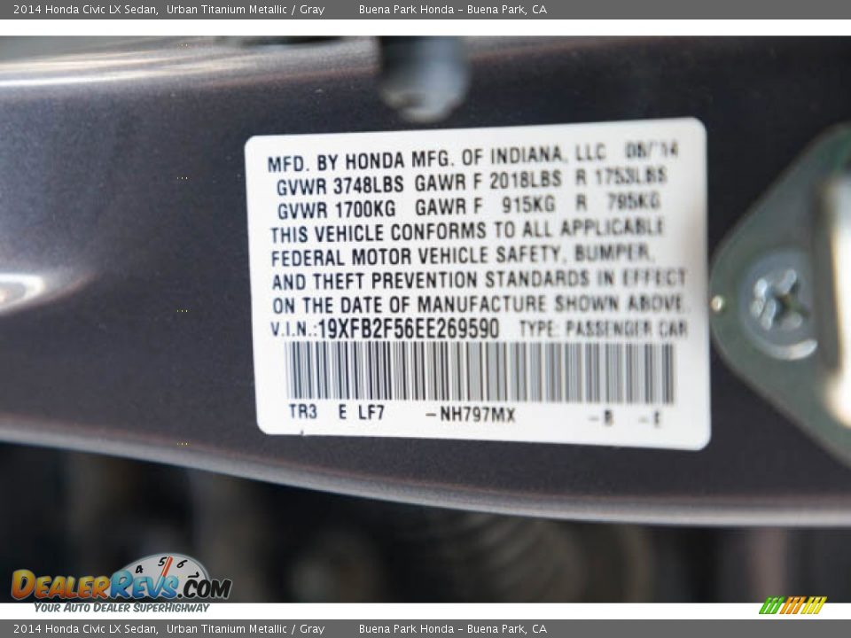 2014 Honda Civic LX Sedan Urban Titanium Metallic / Gray Photo #36