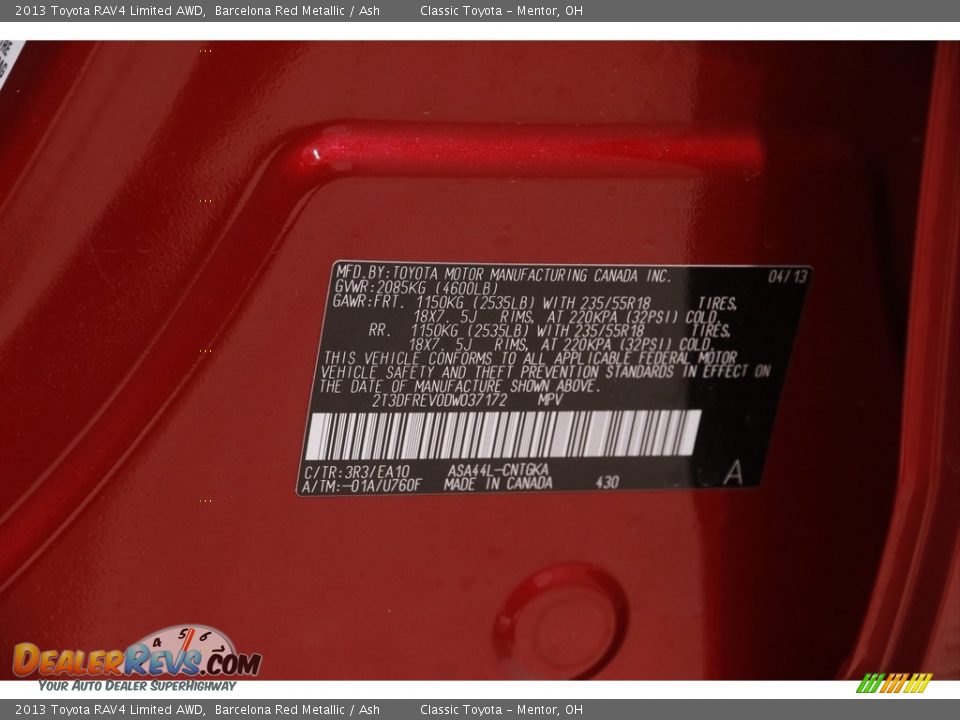 2013 Toyota RAV4 Limited AWD Barcelona Red Metallic / Ash Photo #23
