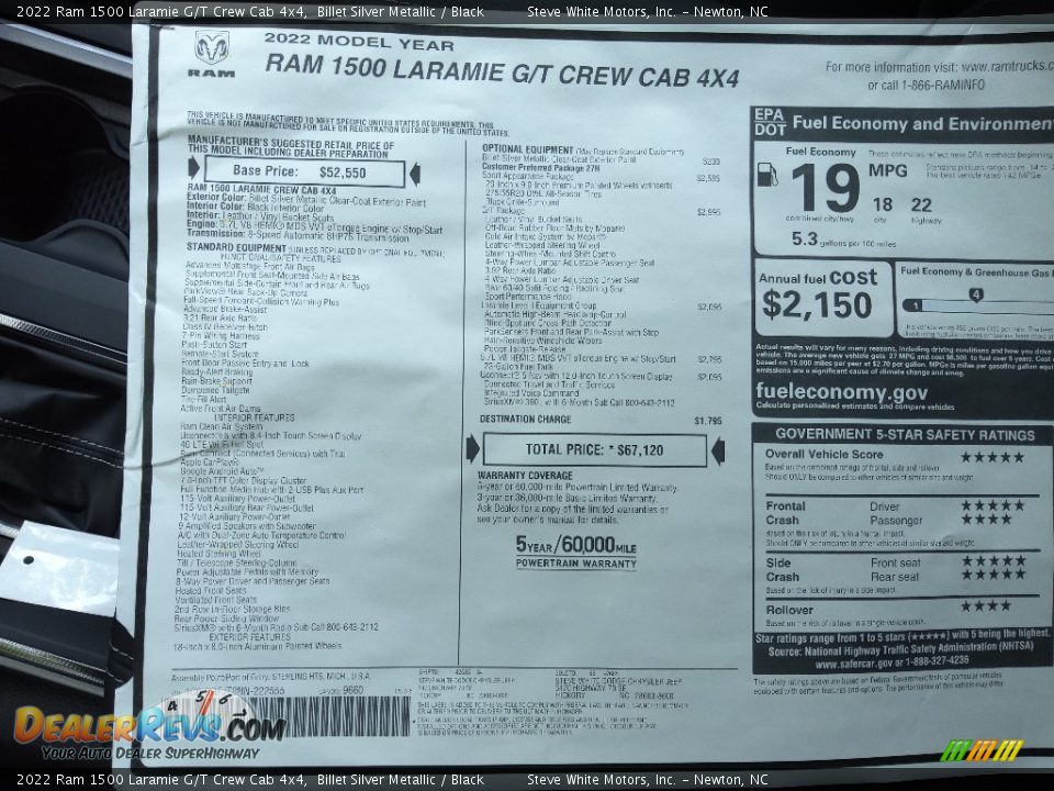 2022 Ram 1500 Laramie G/T Crew Cab 4x4 Window Sticker Photo #31