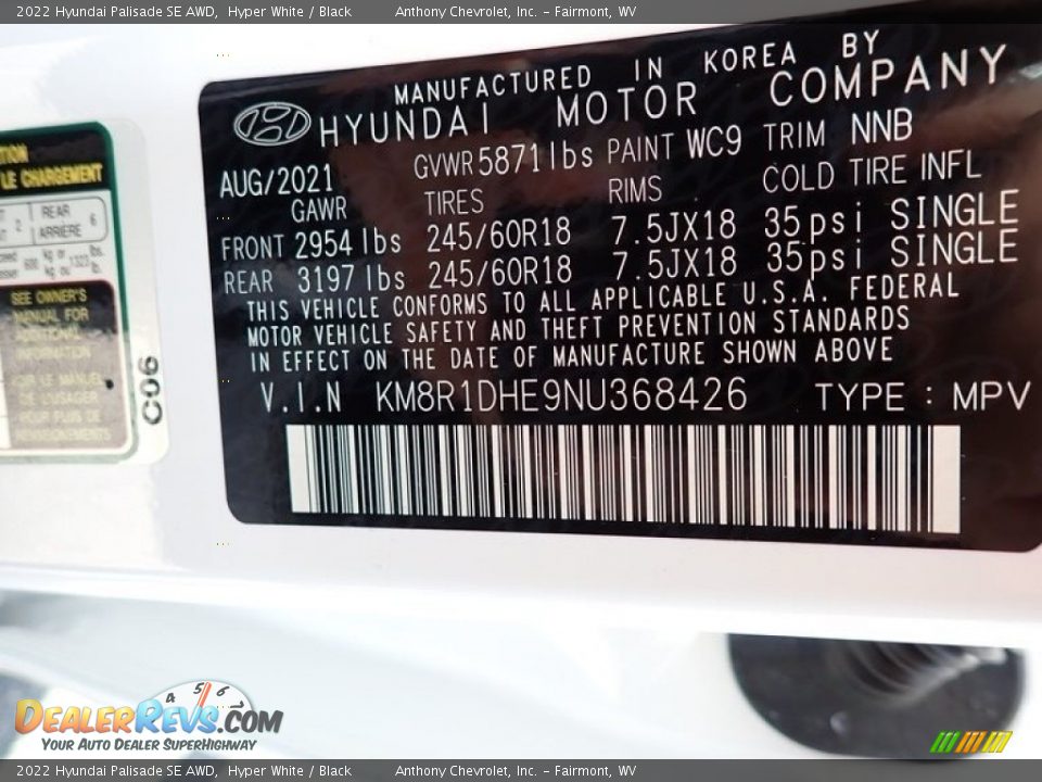 2022 Hyundai Palisade SE AWD Hyper White / Black Photo #15