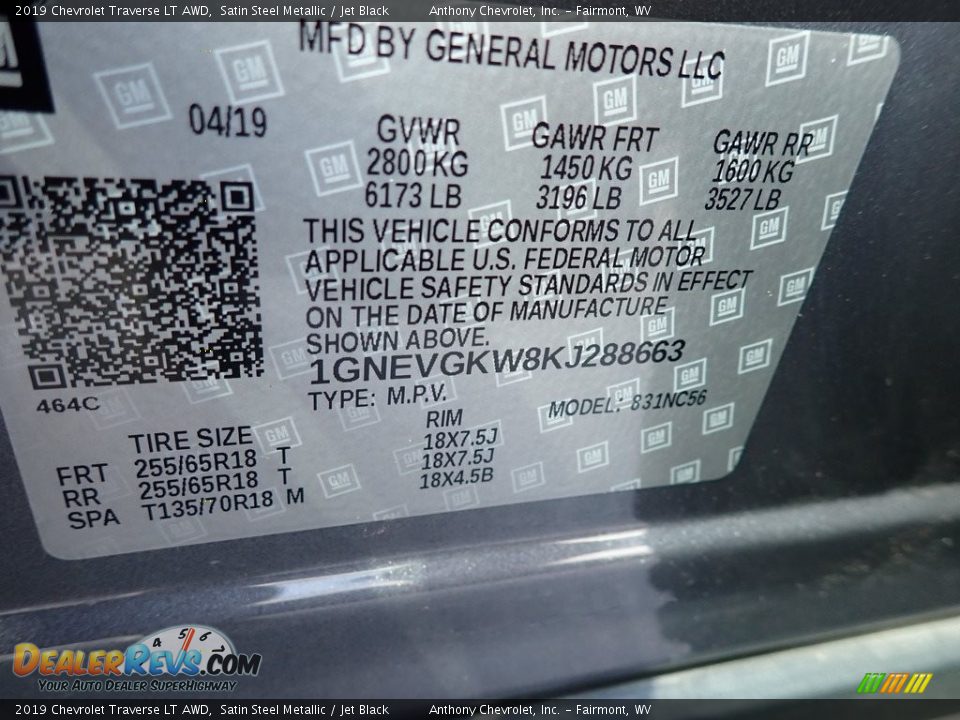 2019 Chevrolet Traverse LT AWD Satin Steel Metallic / Jet Black Photo #15