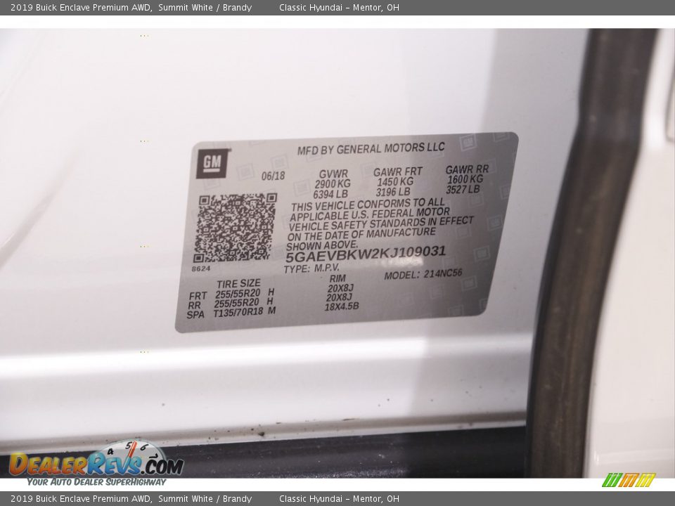 2019 Buick Enclave Premium AWD Summit White / Brandy Photo #24