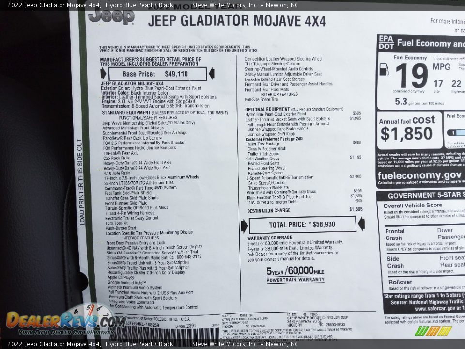 2022 Jeep Gladiator Mojave 4x4 Window Sticker Photo #30