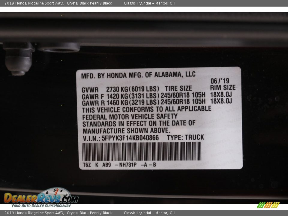 2019 Honda Ridgeline Sport AWD Crystal Black Pearl / Black Photo #21
