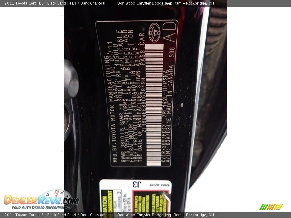 2011 Toyota Corolla S Black Sand Pearl / Dark Charcoal Photo #30